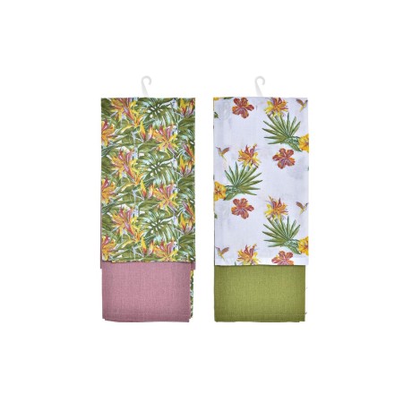 Ensemble de Chiffons DKD Home Decor Tropical Rose Coton Vert (60 x 40 x 0,5 cm) (2 Unités)