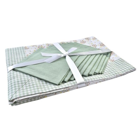 Service de linge de table DKD Home Decor Fleurs Polyester Coton Vert (150 x 250 x 0,5 cm)