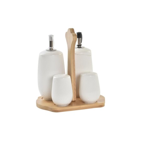 Huilier DKD Home Decor Vinaigrier Naturel Porcelaine Blanc Bambou (17 x 12,5 x 18 cm) (5 pcs)