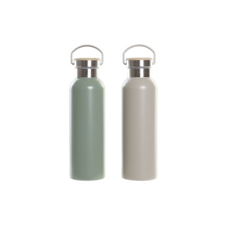 Bouteille Thermique en Acier Inoxydable DKD Home Decor Beige Vert Bambou (500 ml) (2 Unités)