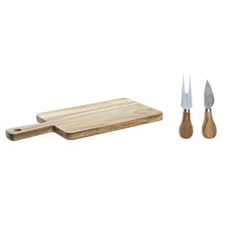 Planche à découper DKD Home Decor 2 couteaux Acier inoxydable Acacia (34 x 16 x 3,2 cm) (3 pcs)