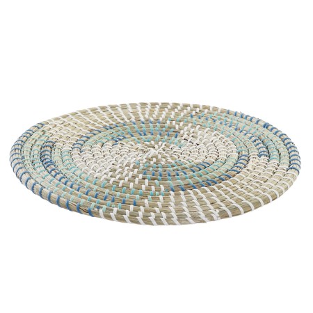 Dessous de plat DKD Home Decor Turquoise Blanc Fibre naturelle (33 x 1 x 33 cm)