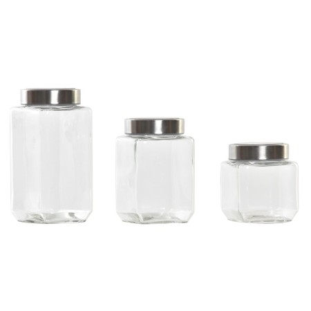 Set de 3 Boites DKD Home Decor Verre Acier inoxydable (500 ml) (750 ml) (1L) (3 Pièces)