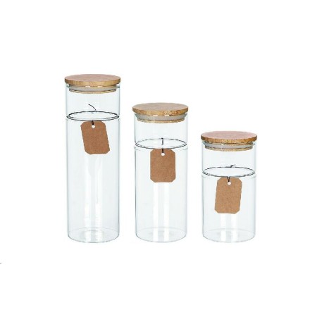 Set de 3 Boites DKD Home Decor Bambou Verre Borosilicaté (1100 ml)