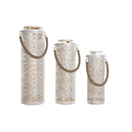 Ensemble de bougeoirs DKD Home Decor (3 pcs) Doré Métal Corde Blanc (24 x 24 x 66 cm)