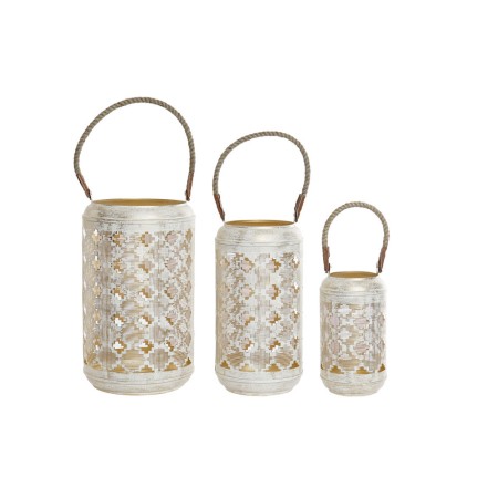 Ensemble de bougeoirs DKD Home Decor (3 pcs) Doré Métal Corde Blanc Jute (25 x 25 x 46	 cm)