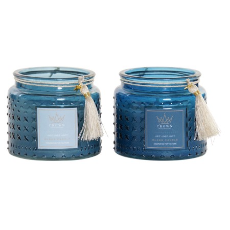 Bougie DKD Home Decor Verre Celeste Blue marine Frange (10 x 10 x 8.5 cm) (2 Unités)