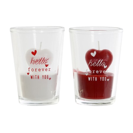 Bougie DKD Home Decor Verre Coeur Rouge Blanc Vanille Cire (7 x 7 x 9,8 cm) (2 Unités)