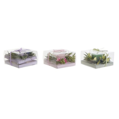 Bougie DKD Home Decor Pivoine Rose Lila Vert Narcisse Cire (15 x 15 x 9 cm) (3 Unités)