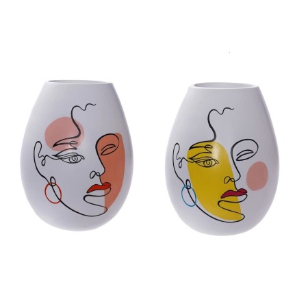 Vase DKD Home Decor Visage Blanc Résine Multicouleur (22,5 x 22,5 x 29 cm) (2 Unités)