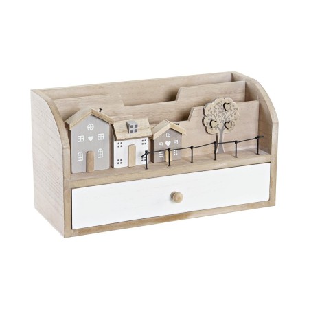 Organisateur polyvalent DKD Home Decor Naturel Maisons MDF (28 x 11,5 x 15 cm)