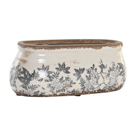 Cache-pot DKD Home Decor Gris Blanc Fleurs Grès Shabby Chic (23 x 10 x 9 cm)