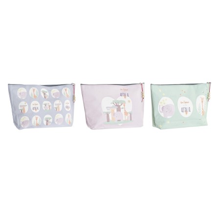 Trousse de toilette enfant DKD Home Decor animaux Bleu Lila Coton Vert (33 x 8 x 21 cm) (3 Unités)