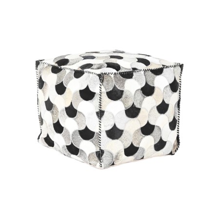 Pouf DKD Home Decor Noir Blanc Polyester Cuir (45 x 45 x 40 cm)