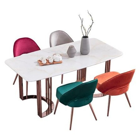 Table de Salle à Manger DKD Home Decor Acier Cuivre Marbre (180 x 90 x 75 cm)