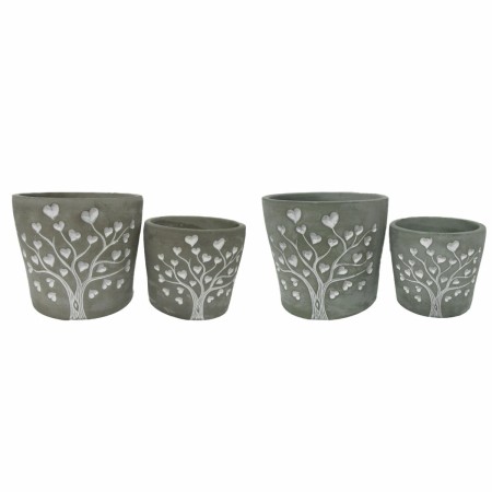 Set de pots de fleurs DKD Home Decor Gris Arbre Ciment Vert Shabby Chic (2 Unités) (17 x 17 x 15 cm)