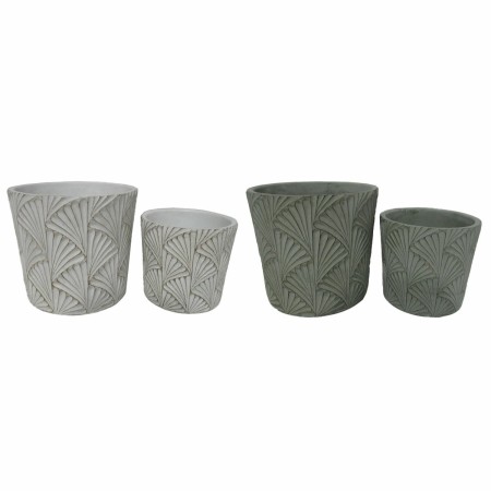 Set de pots de fleurs DKD Home Decor Gris Ciment Blanc Vert Éventail Romantique (2 Unités) (17 x 17 x 15 cm)