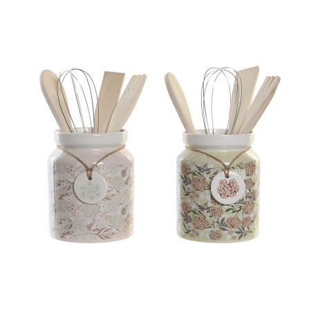 Ensemble d'ustensiles de cuisine DKD Home Decor Rose Fleurs Dolomite Bois MDF (2 Unités) (12 x 12 x 25 cm)