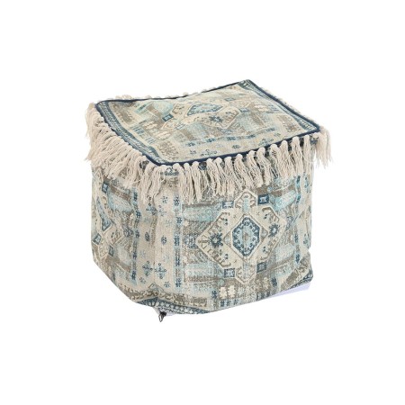 Pouf DKD Home Decor Casablanca Bleu Coton Frange (40 x 40 x 40 cm)