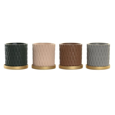 Cache-pot DKD Home Decor Gris Doré Marron Ciment Vert Urbaine (15 x 15 x 15 cm) (4 Unités)