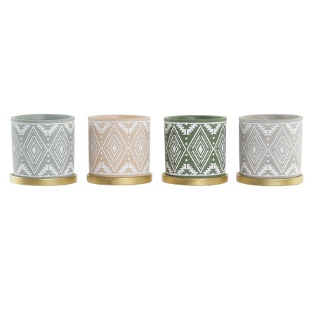 Cache-pot DKD Home Decor Gris Beige Ciment Vert Boho (13 x 13 x 13 cm) (4 Unités)