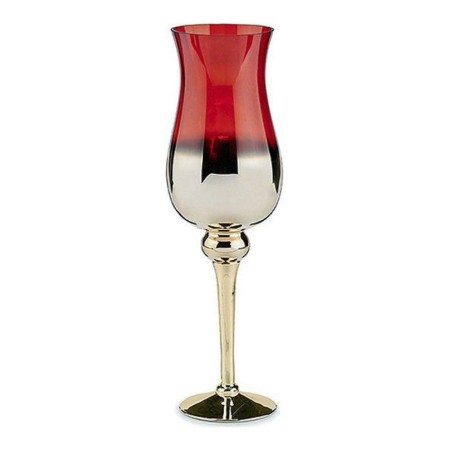 Bougeoir Rouge Verre Or (13 x 45 x 13 cm)