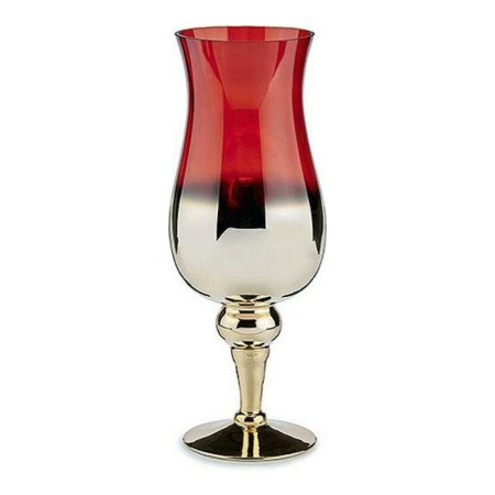 Bougeoir Rouge Verre Or (13 x 35 x 13 cm)