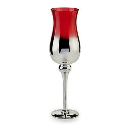 Bougeoir Rouge Verre Argent (14 x 45 x 14 cm)