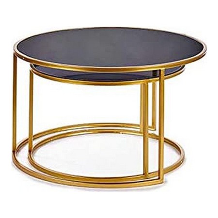 Jeu de 2 tables Noir Doré Verre Métal (2 Pièces) (80 x 80 x 44,5 cm) (64,5 x 64,5 x 38 cm)