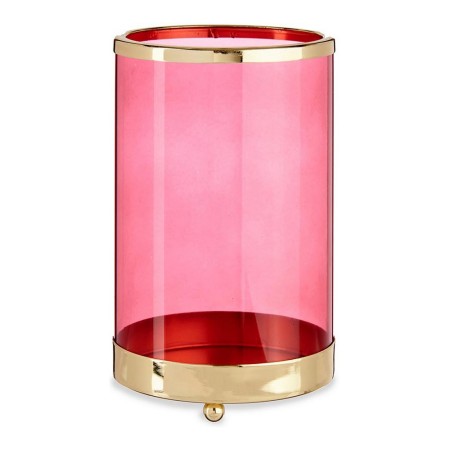 Bougeoir Rose Doré Cylindre Métal verre (12,2 x 19,5 x 12,2 cm)