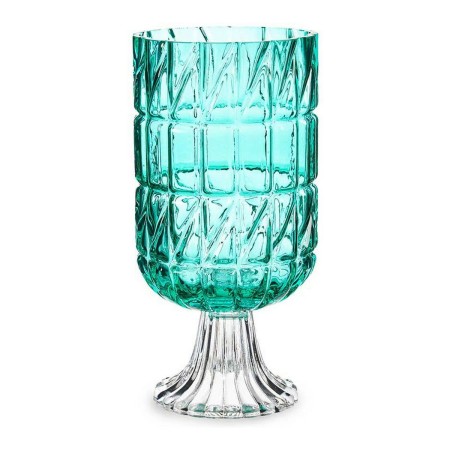 Vase Taillé Verre Turquoise (13 x 26,5 x 13 cm)