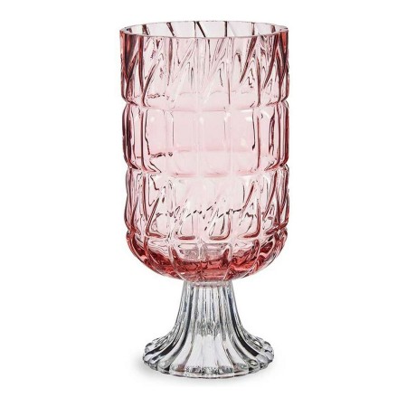 Vase Taillé Verre Rose (13 x 26,5 x 13 cm)