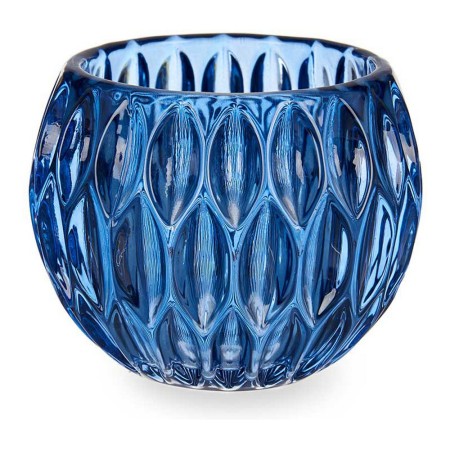 Bougeoir Hexagones Verre Bleu (11 x 9 x 11 cm)