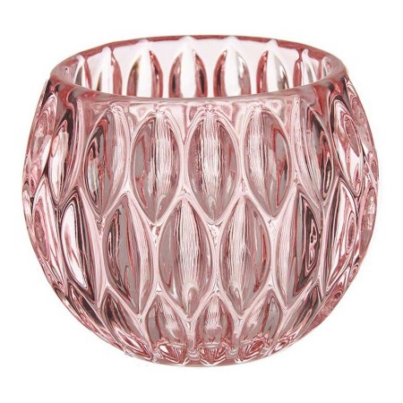 Bougeoir Hexagones Verre Rose (11 x 9 x 11 cm)