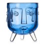 Bougeoir Visage Verre Bleu (7,8 x 8,8 x 7,8 cm)