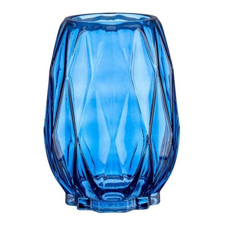 Vase Taillé Losanges Verre Bleu (13,5 x 19 x 13,5 cm)