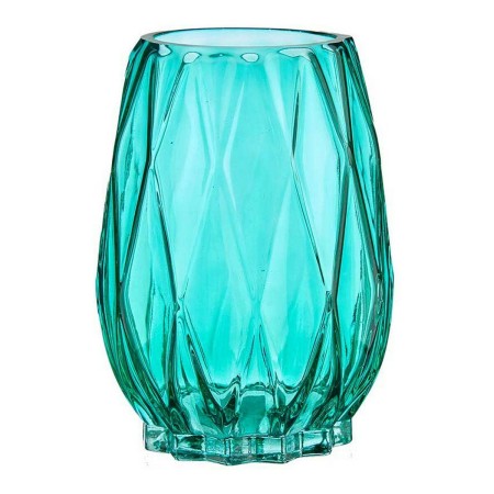 Vase Taillé Losanges Verre Turquoise (13,5 x 19 x 13,5 cm)