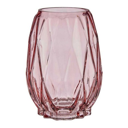 Vase Taillé Losanges Verre Rose (13,5 x 19 x 13,5 cm)