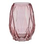 Vase Taillé Losanges Verre Rose (13,5 x 19 x 13,5 cm)