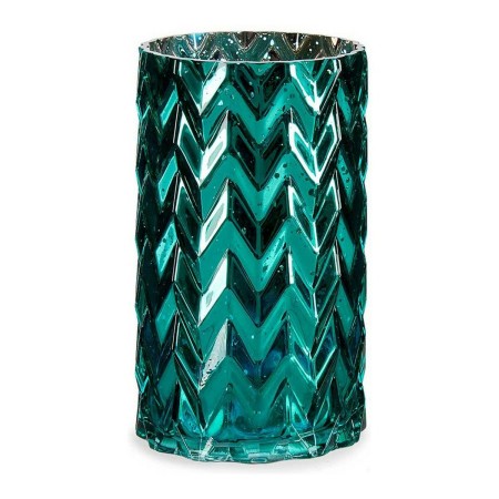 Vase Taillé Epis Verre Turquoise (11,3 x 19,5 x 11,3 cm)