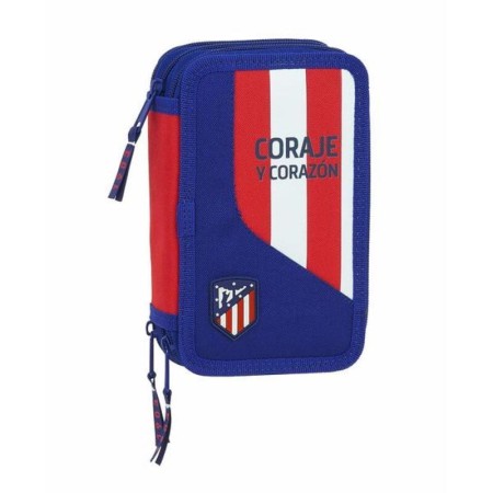 Pochette à crayons triple Atlético Madrid Bleu Rouge Blanc (36 Pièces)