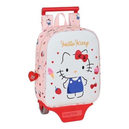 Cartable à roulettes Hello Kitty Happiness Girl Rose Blanc (22 x 28 x 10 cm)