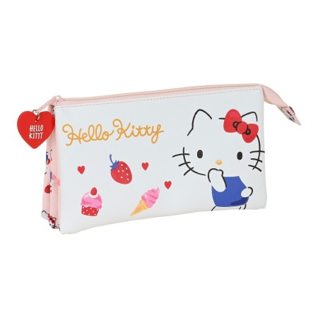 Trousse d'écolier Hello Kitty Happiness Girl Rose Blanc (22 x 12 x 3 cm)