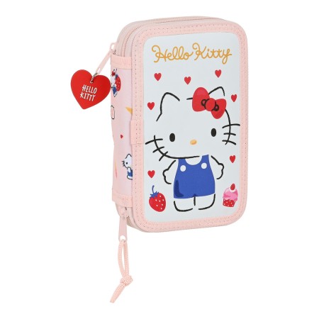 Plumier double Hello Kitty Happiness Girl Rose Blanc (12.5 x 19.5 x 4 cm) (28 pcs)