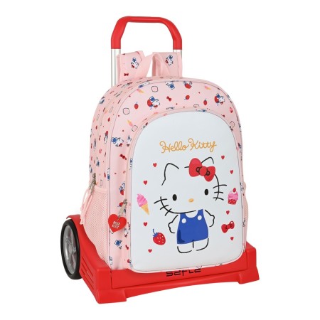 Cartable à roulettes Hello Kitty Happiness Girl Rose Blanc (33 x 42 x 14 cm)