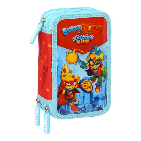 Pochette à crayons triple SuperThings Kazoom Kids Rouge Bleu clair (12.5 x 19.5 x 5.5 cm) (36 Pièces)