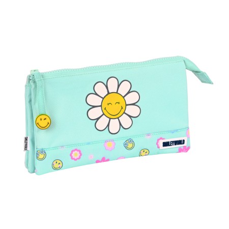 Trousse Fourre-Tout Triple Smiley Summer fun Turquoise (22 x 12 x 3 cm)