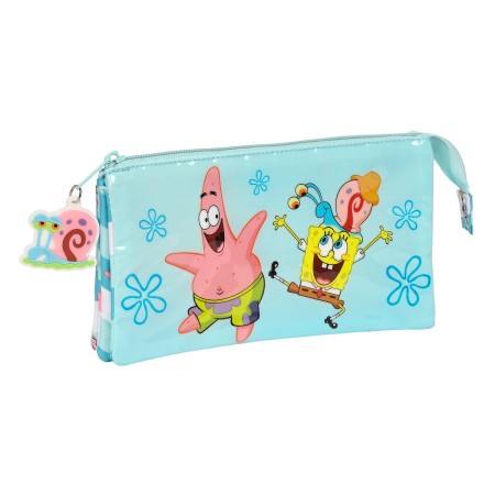 Trousse Fourre-Tout Triple Spongebob Stay positive Bleu Blanc (22 x 12 x 3 cm)