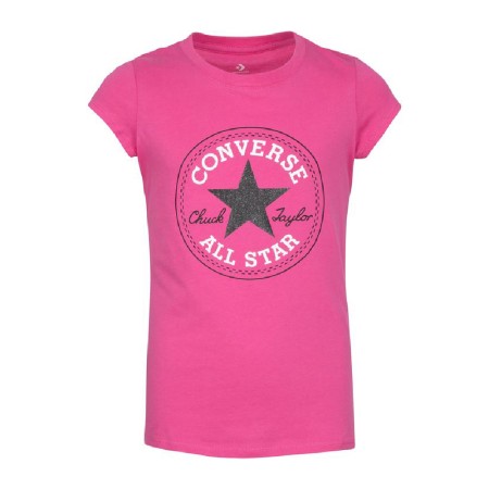 T shirt à manches courtes Enfant Converse Chuck Path Rose Fuchsia 100 % coton