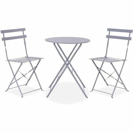 Ensemble Table + 2 Chaises Gris Acier (42 x 46 x 82 cm)